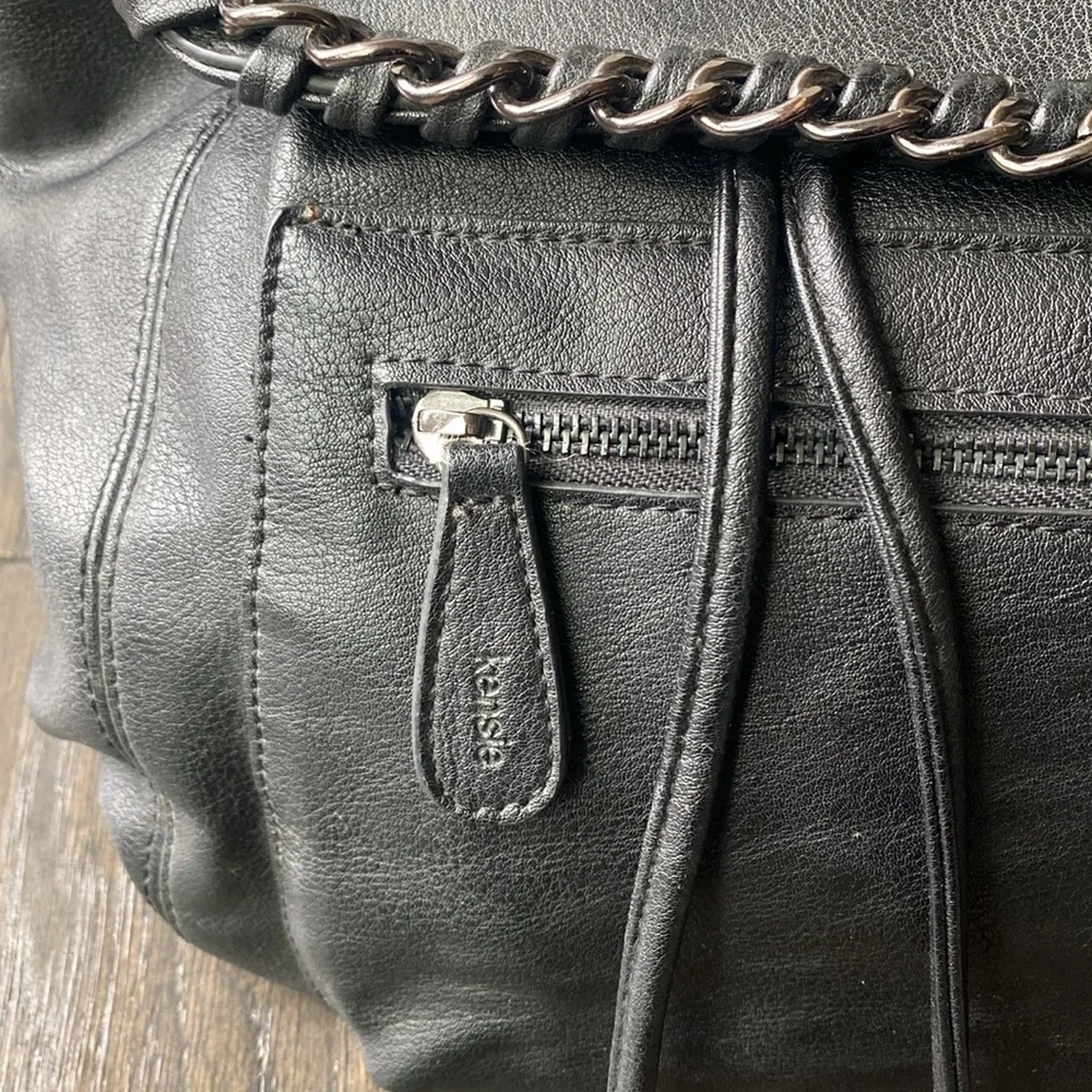 KENSIE Black Faux Leather Chain-Trimmed Women's Backpack Vegan Leather